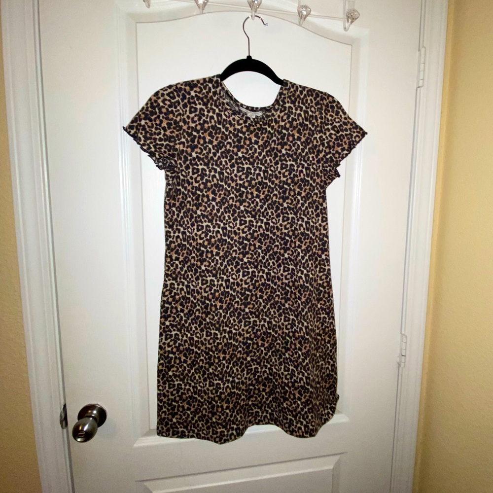 American Eagle Cheetah Lettuce Hem Mini Dress